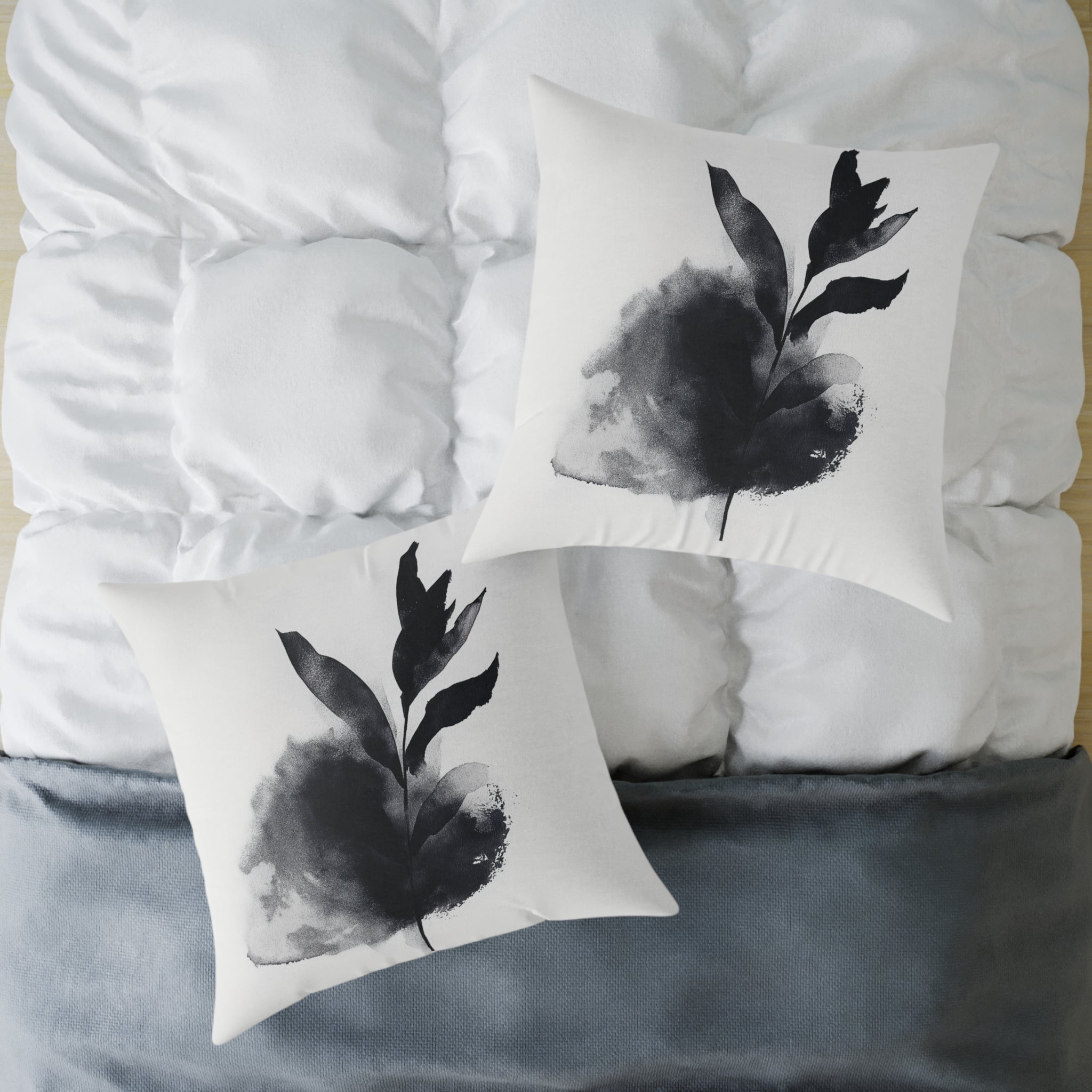 Elegant Black Leaf Print Pillow