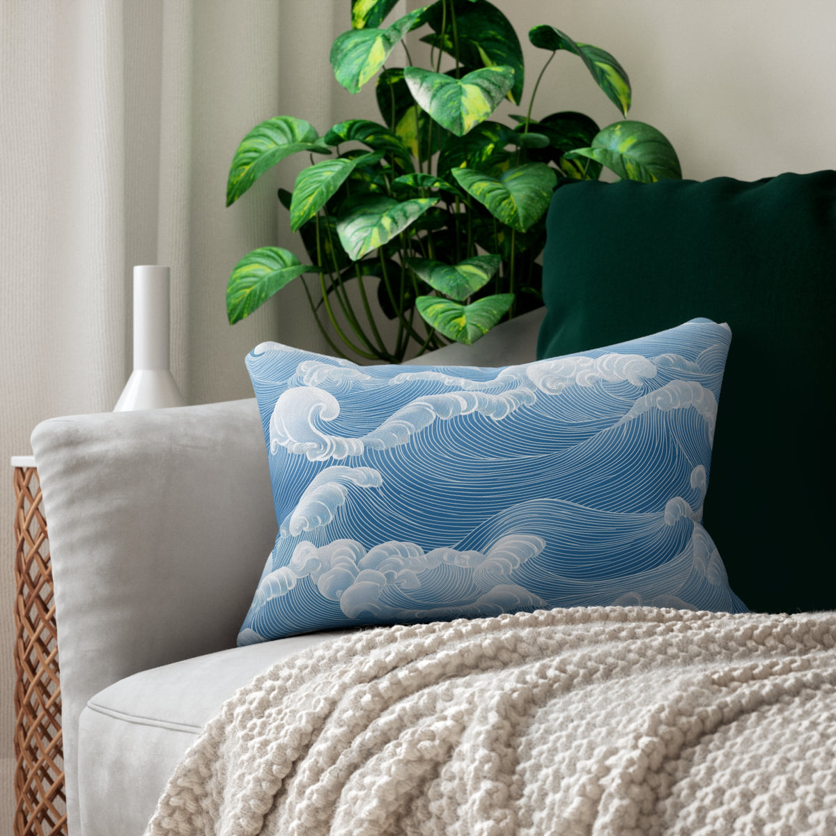 Ocean Waves Spun Polyester Lumbar Pillow