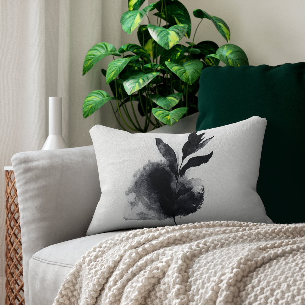 Elegant Botanical Spun Polyester Lumbar Pillow