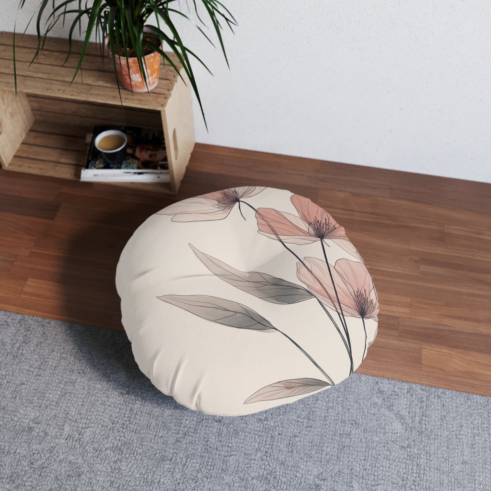 Floral Round Tufted Floor Pillow