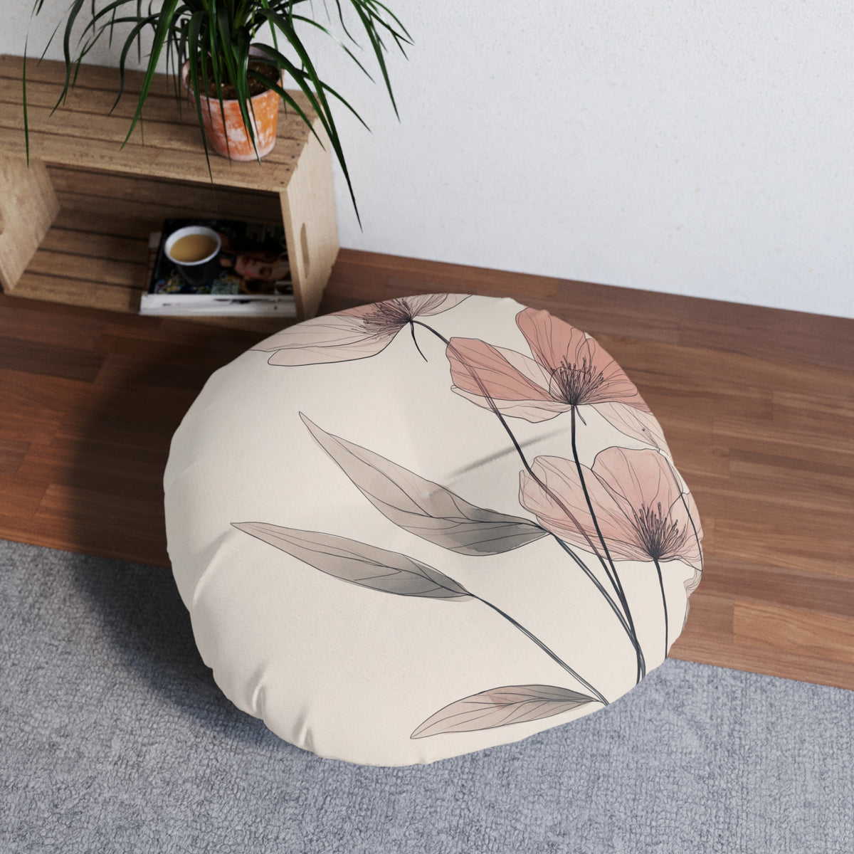Floral Round Tufted Floor Pillow