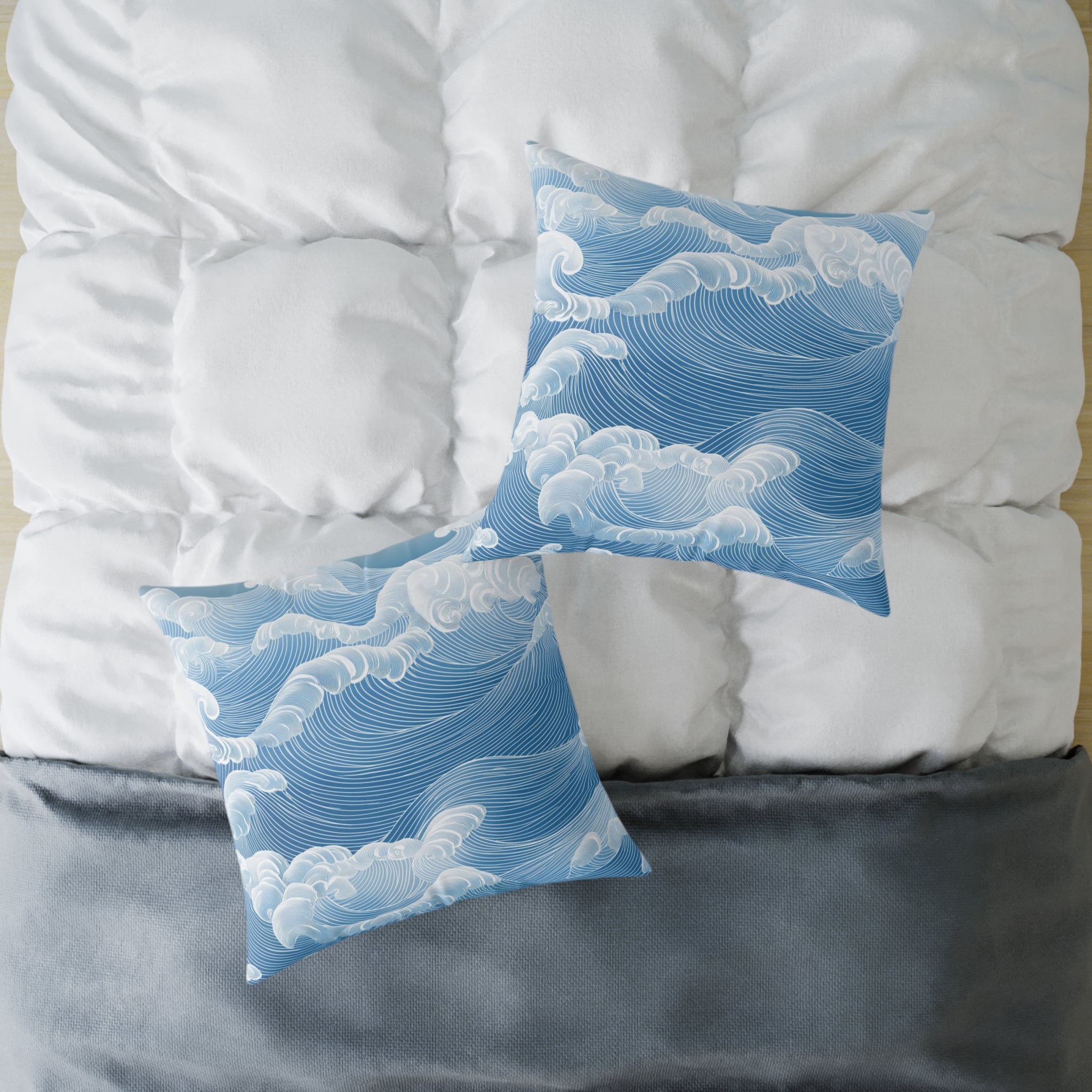 Sky Blue Wave Pattern Poly Canvas Pillow