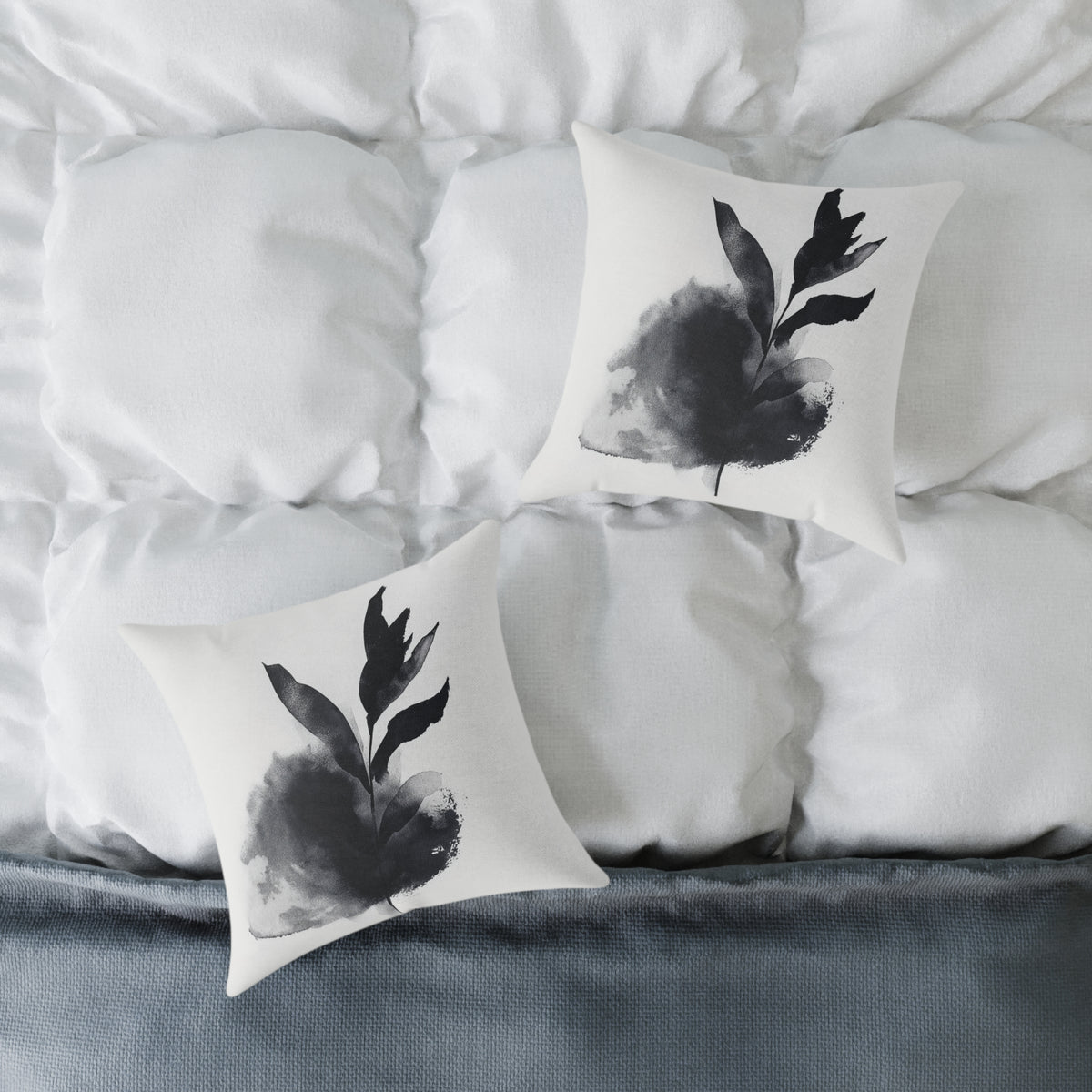 Elegant Black Leaf Print Pillow
