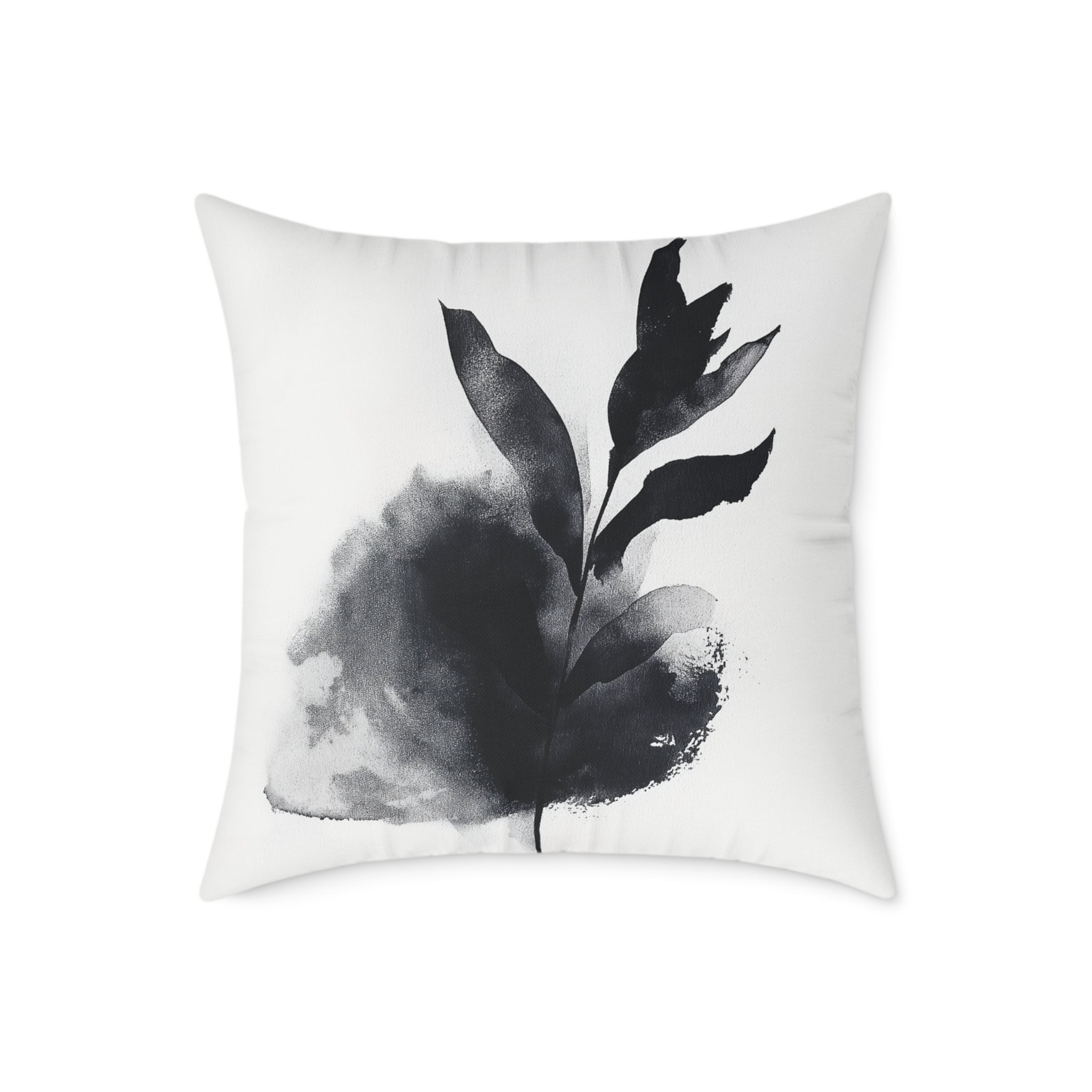 Elegant Black Leaf Print Pillow