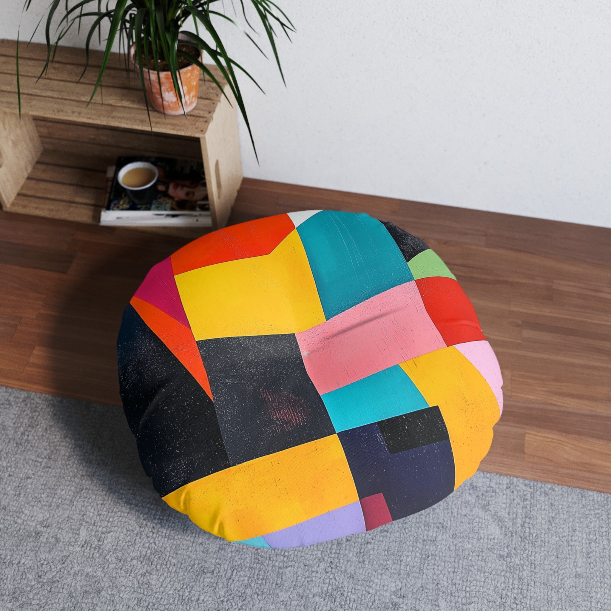 Colorful Abstract Round Tufted Floor Pillow
