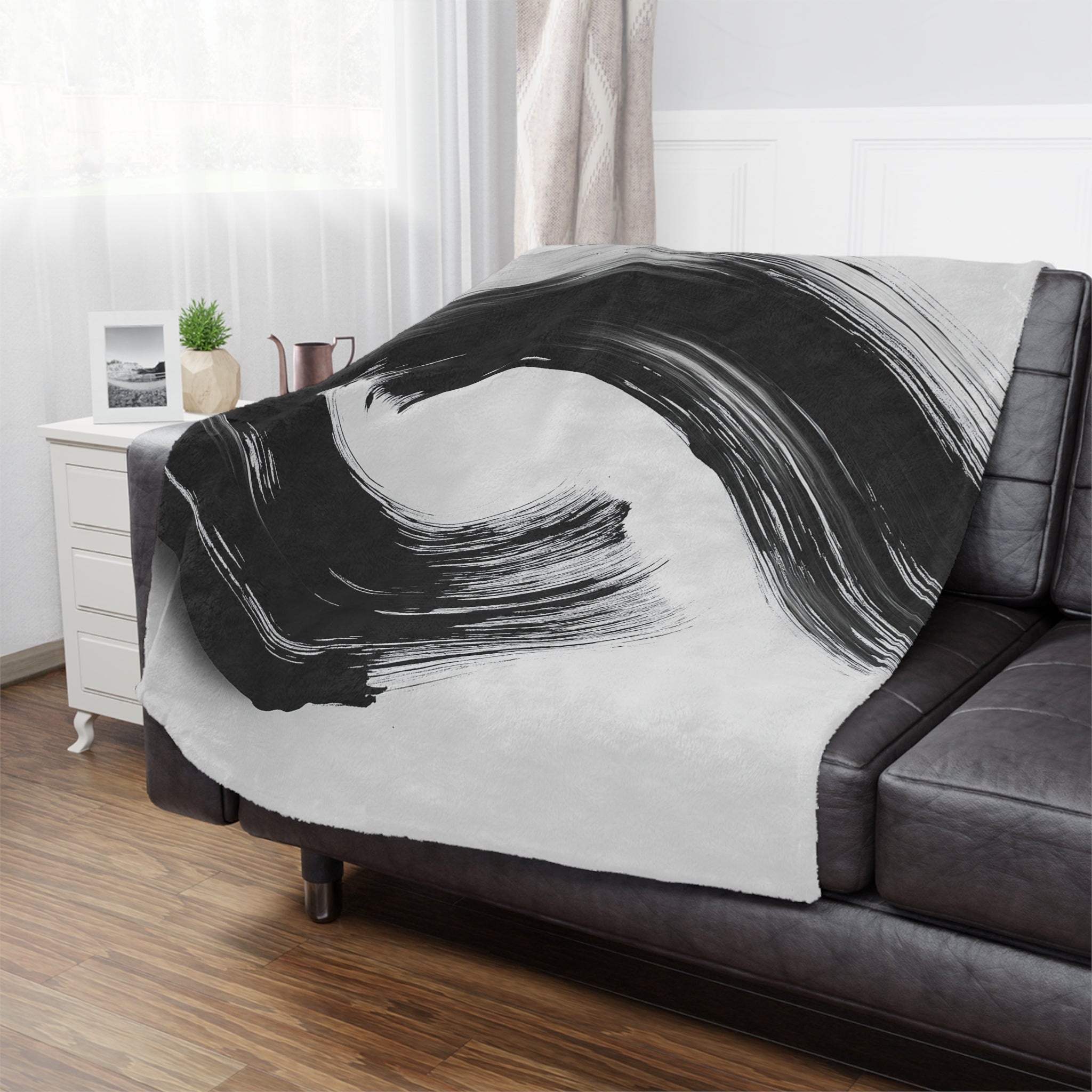 Abstract Black & White Minky Blanket