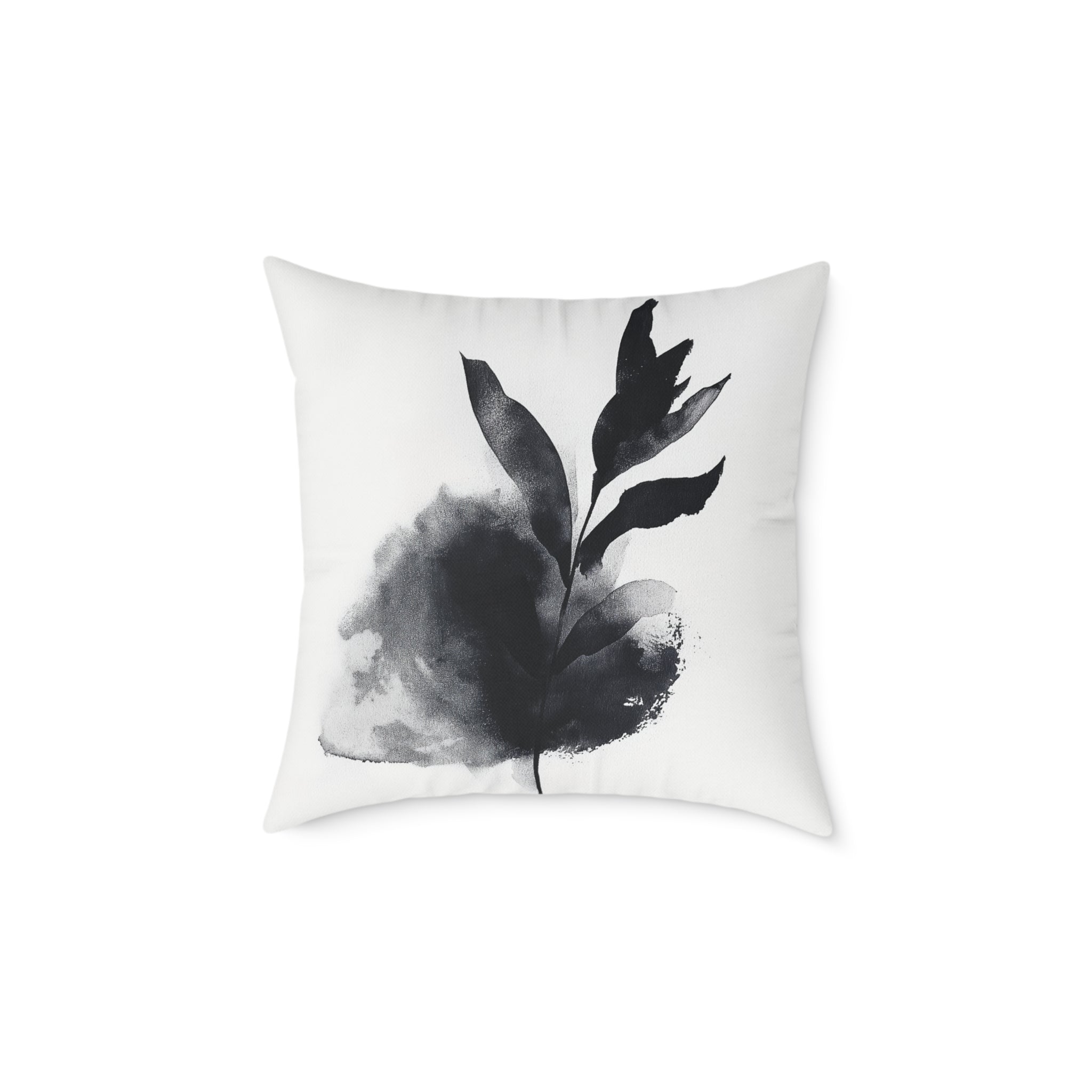 Elegant Black Leaf Print Pillow
