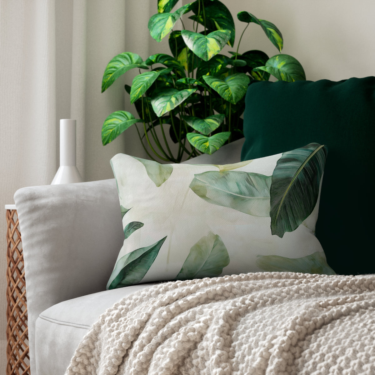 Tropical Leaf Lumbar Pillow
