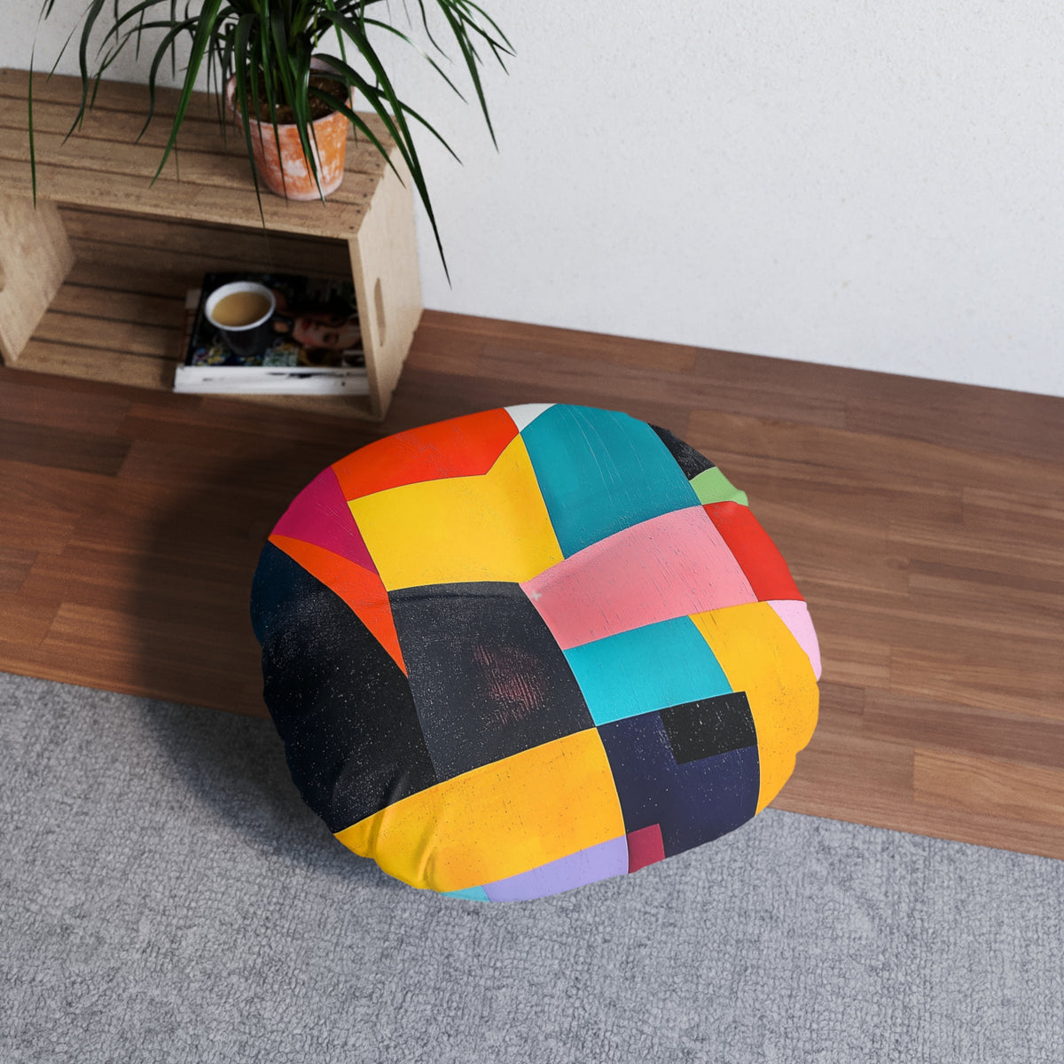 Colorful Abstract Round Tufted Floor Pillow