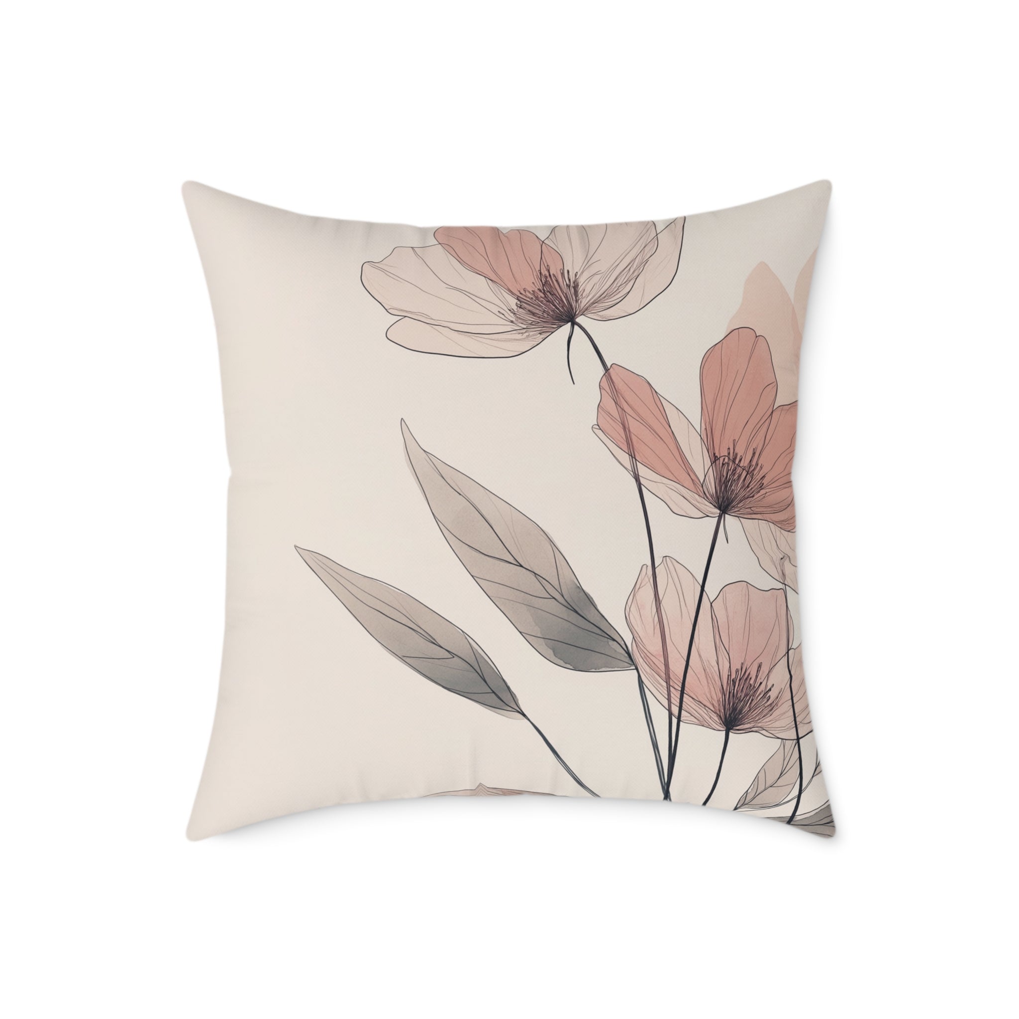 Elegant Floral Square Poly Canvas Pillow