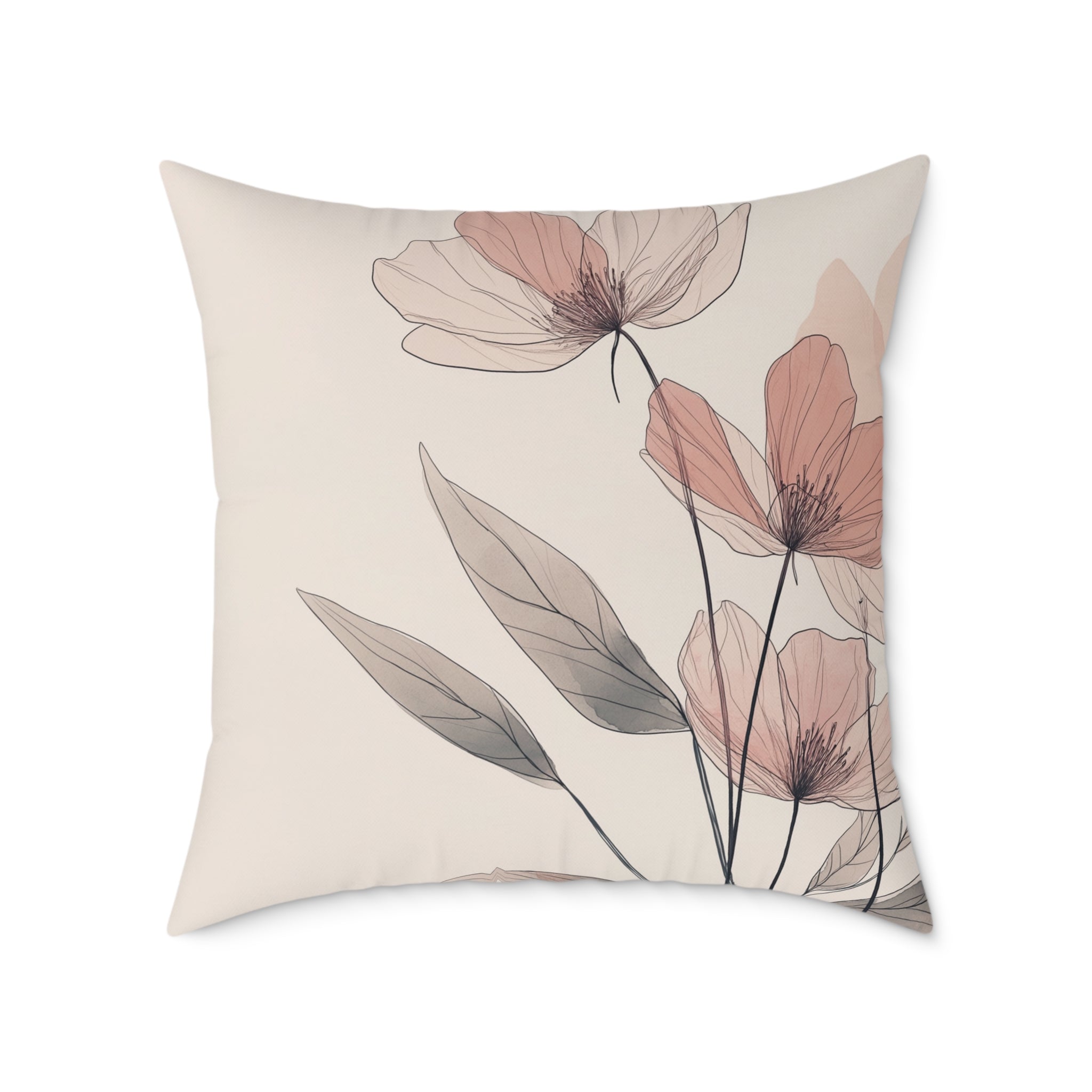 Elegant Floral Square Poly Canvas Pillow