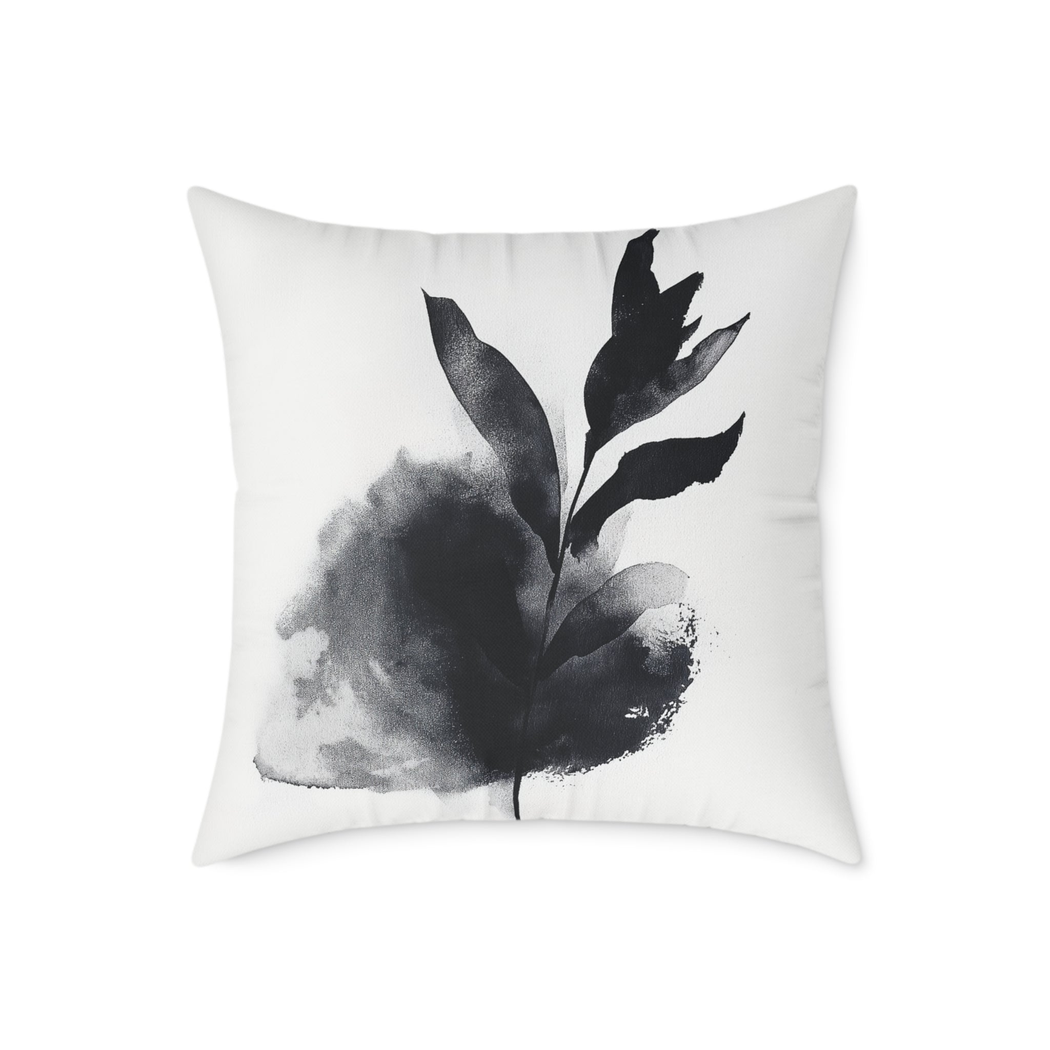 Elegant Black Leaf Print Pillow