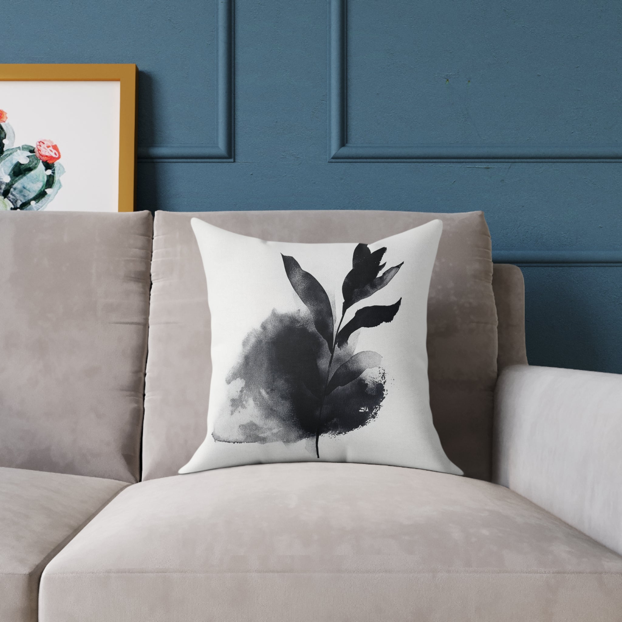 Elegant Black Leaf Print Pillow