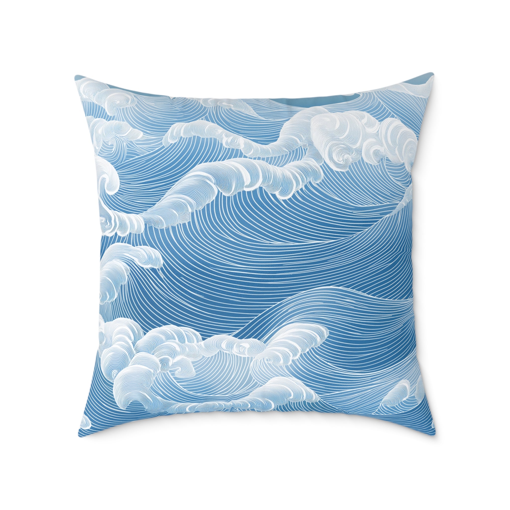 Sky Blue Wave Pattern Poly Canvas Pillow