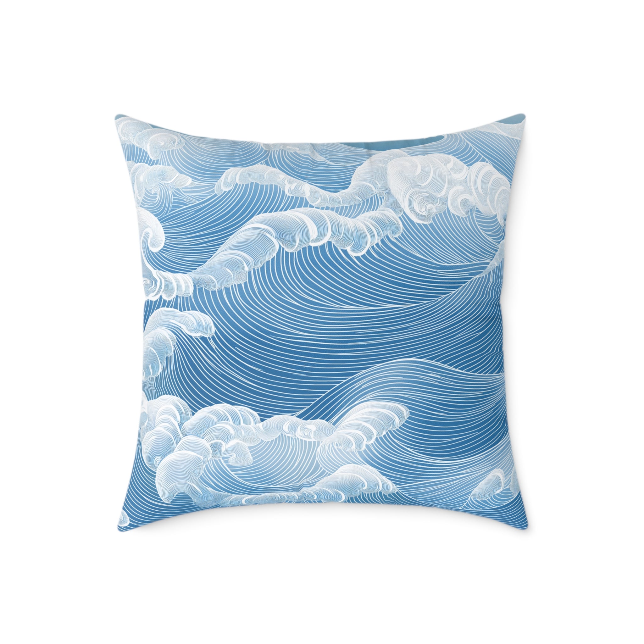 Sky Blue Wave Pattern Poly Canvas Pillow