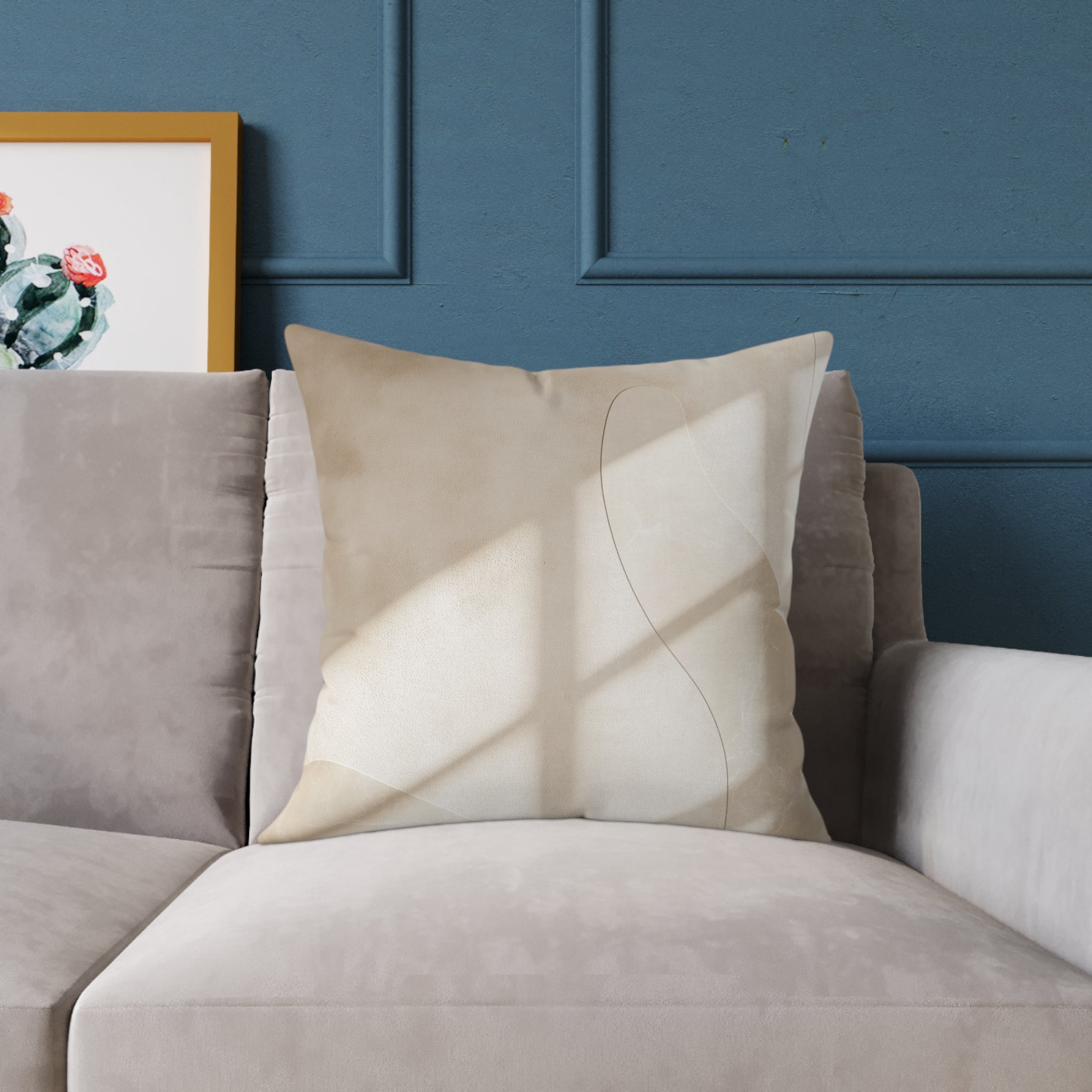 Neutral Abstract Square Poly Canvas Pillow