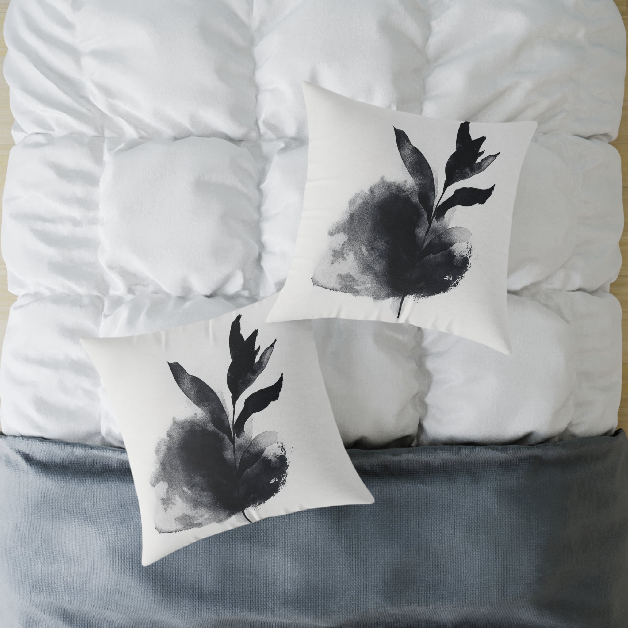 Elegant Black Leaf Print Pillow