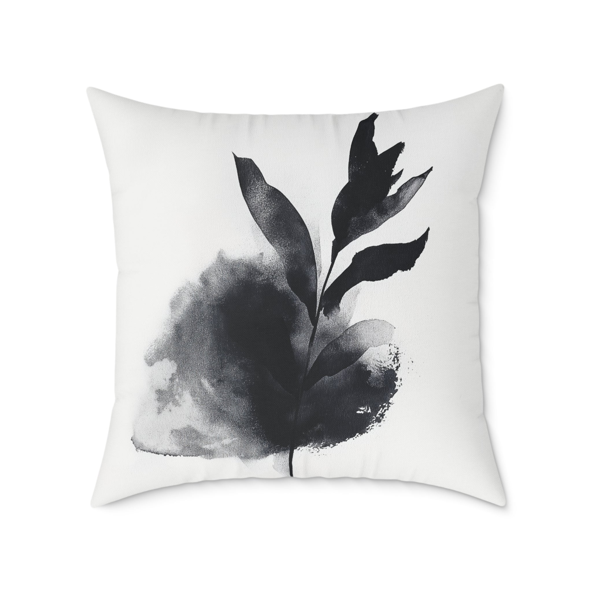 Elegant Black Leaf Print Pillow