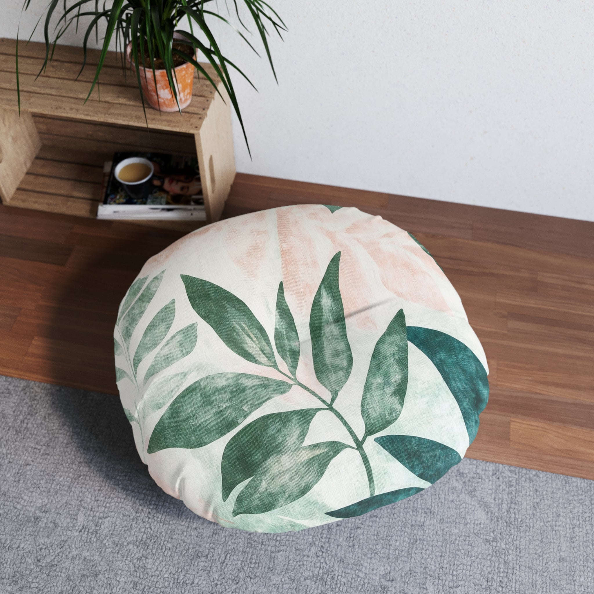 Tropical Leaf Tufted Floor Pillow