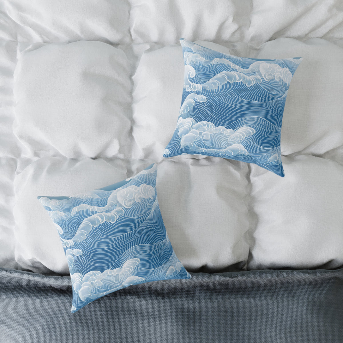 Sky Blue Wave Pattern Poly Canvas Pillow