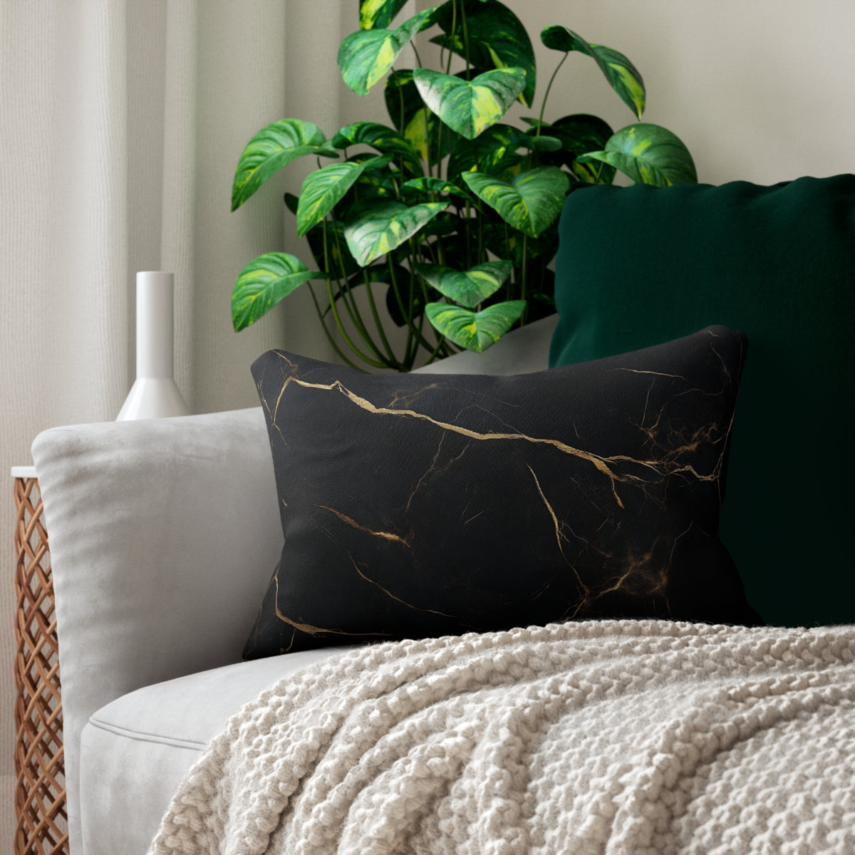 Elegant Black Marble Lumbar Pillow