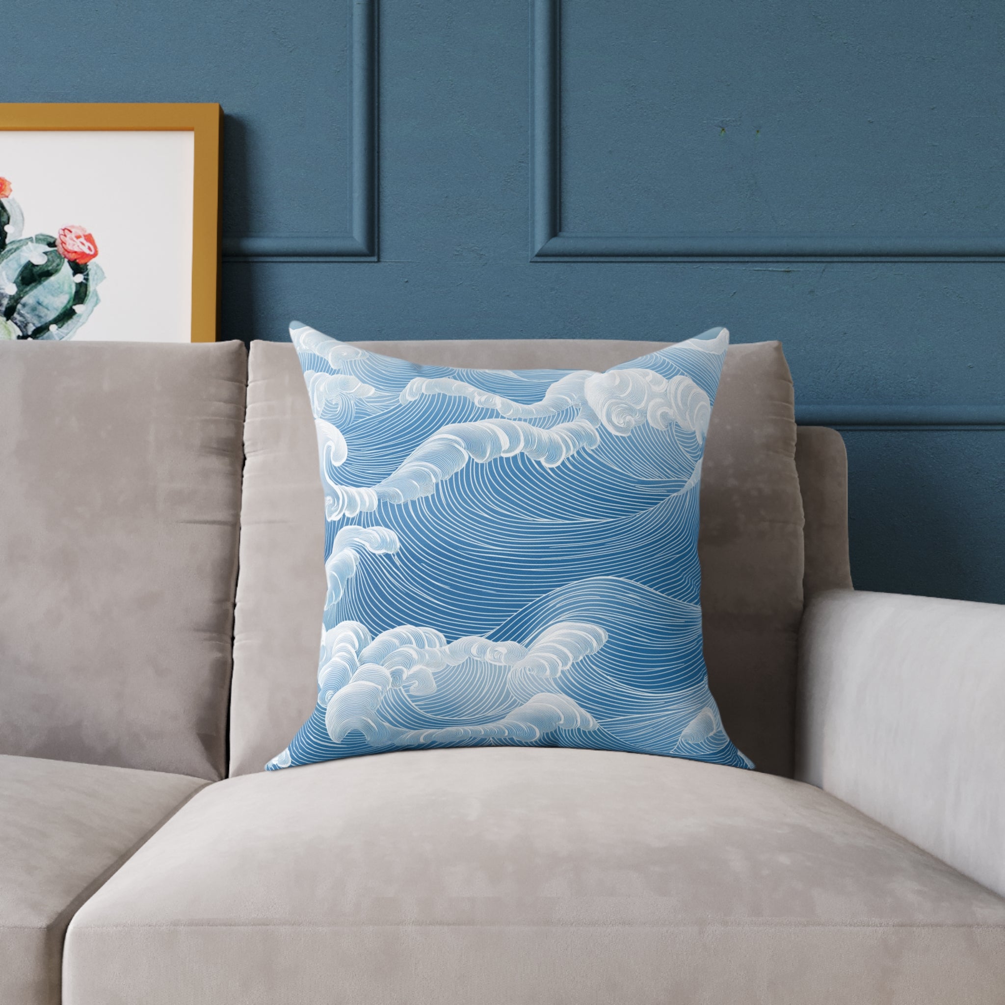 Sky Blue Wave Pattern Poly Canvas Pillow