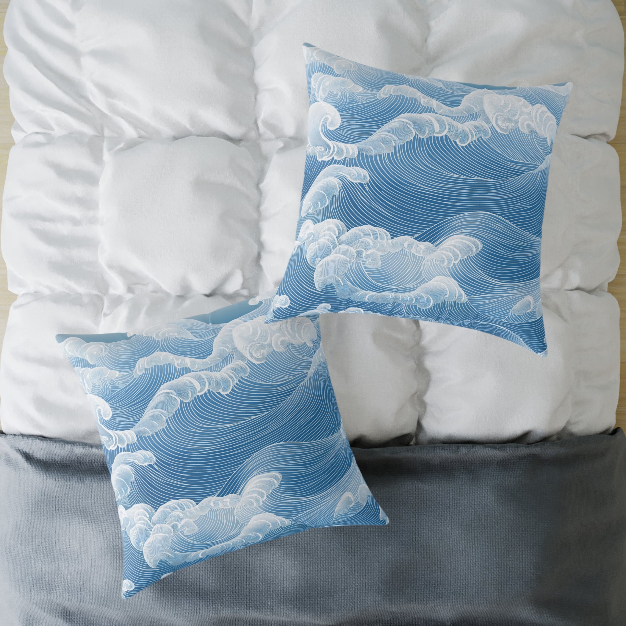 Sky Blue Wave Pattern Poly Canvas Pillow