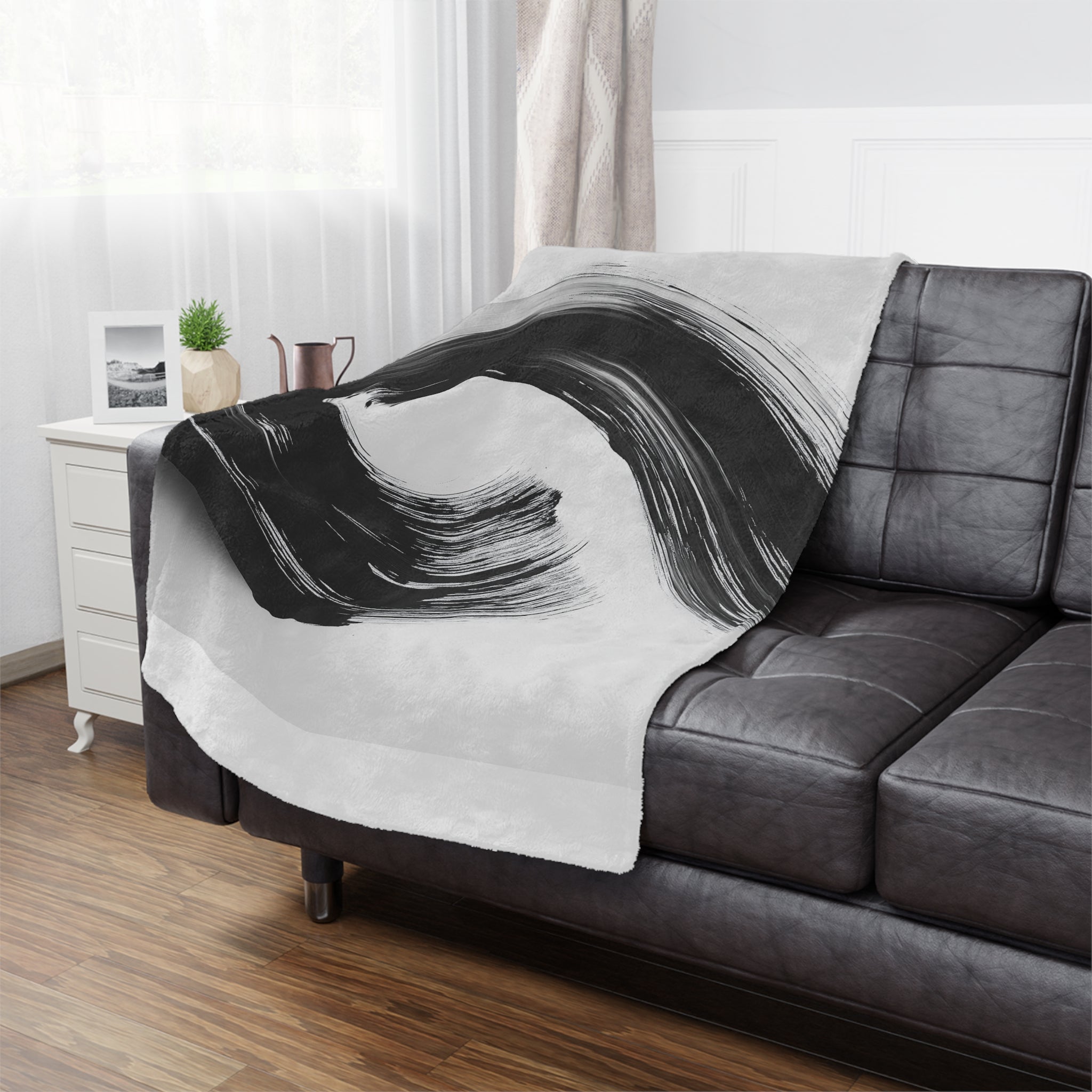 Abstract Black & White Minky Blanket