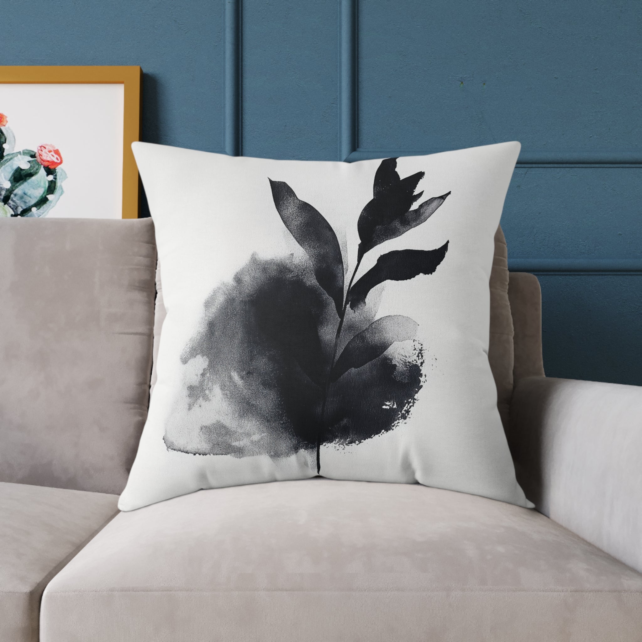 Elegant Black Leaf Print Pillow