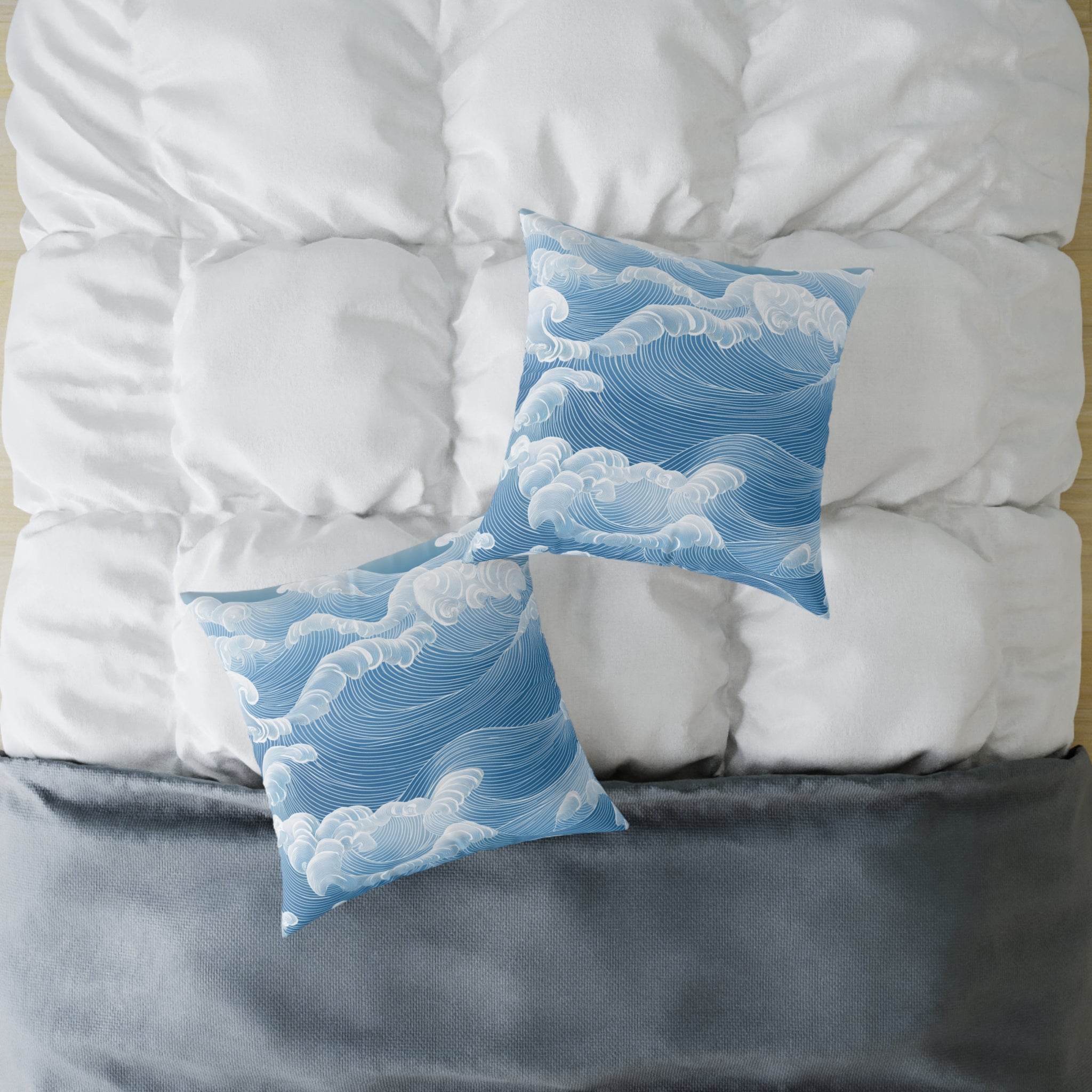 Sky Blue Wave Pattern Poly Canvas Pillow