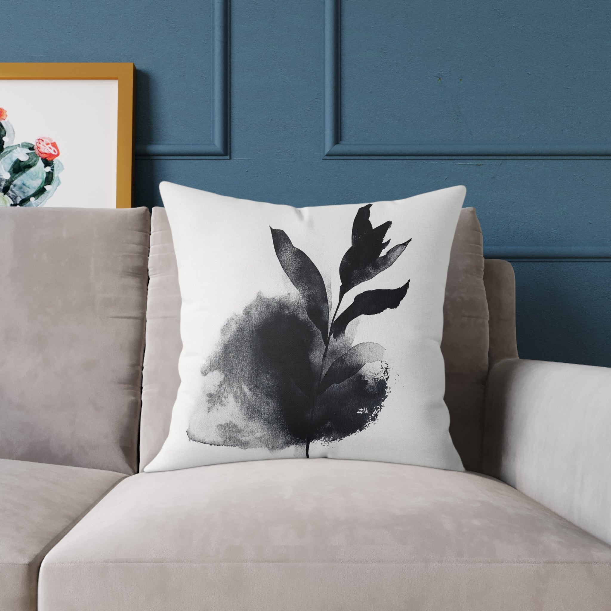 Elegant Black Leaf Print Pillow