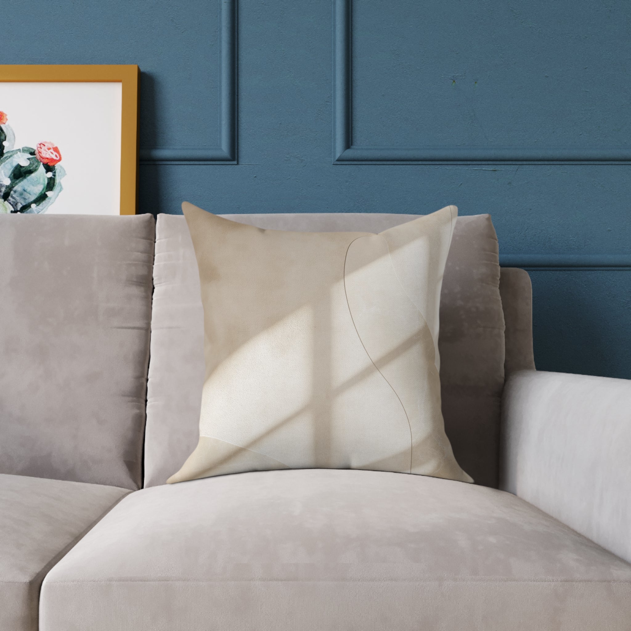 Neutral Abstract Square Poly Canvas Pillow