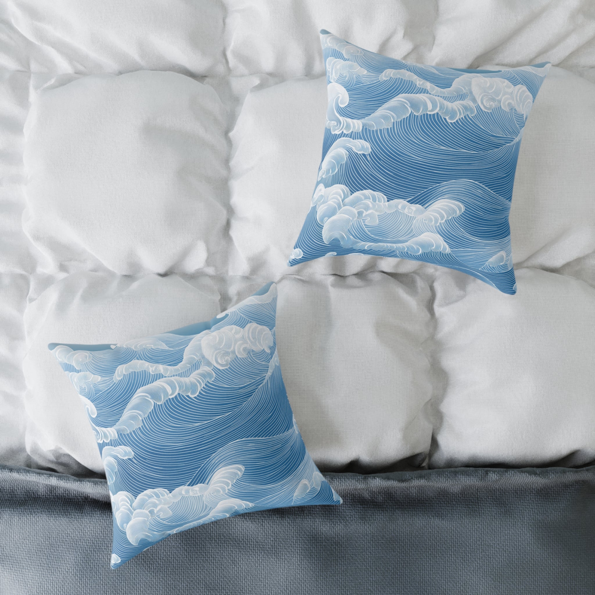 Sky Blue Wave Pattern Poly Canvas Pillow