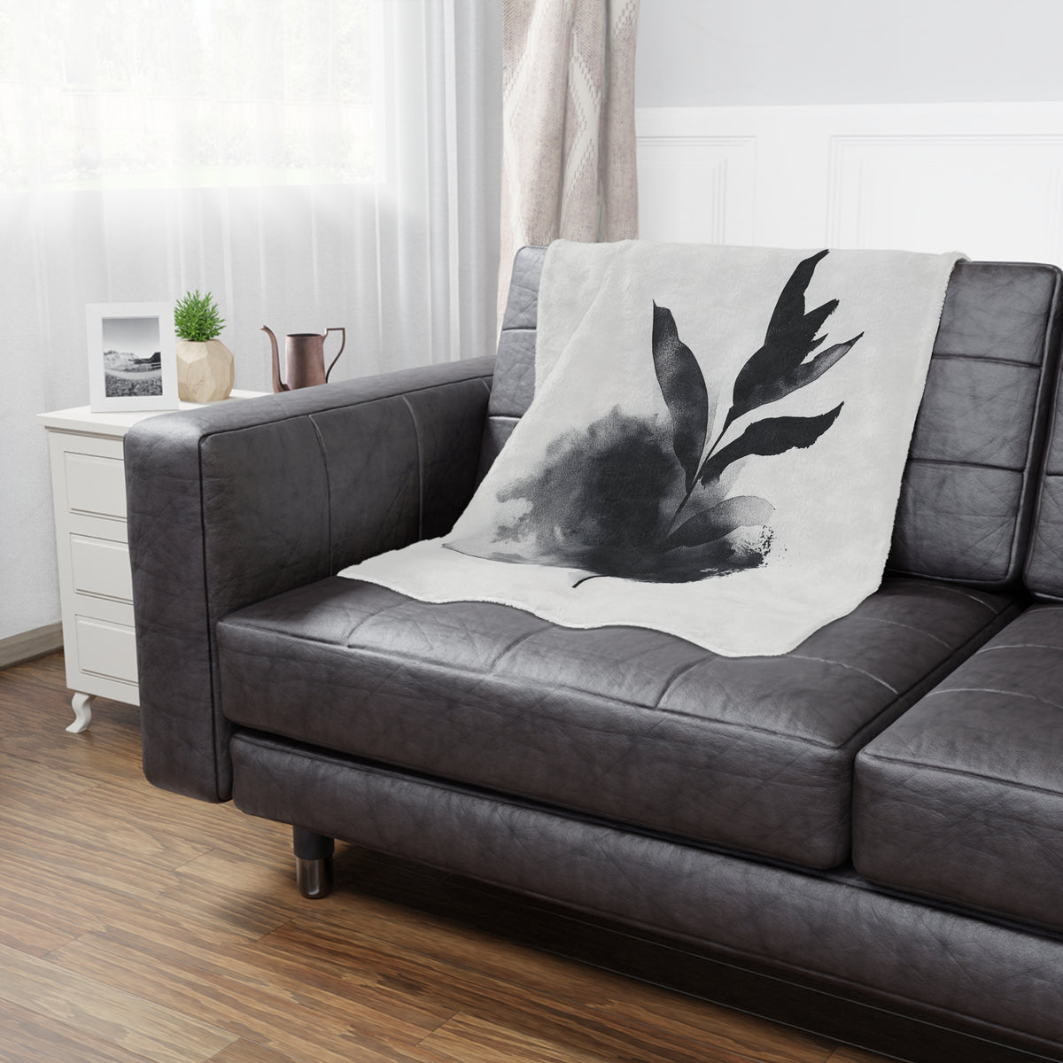Elegant Black Leaf Minky Blanket