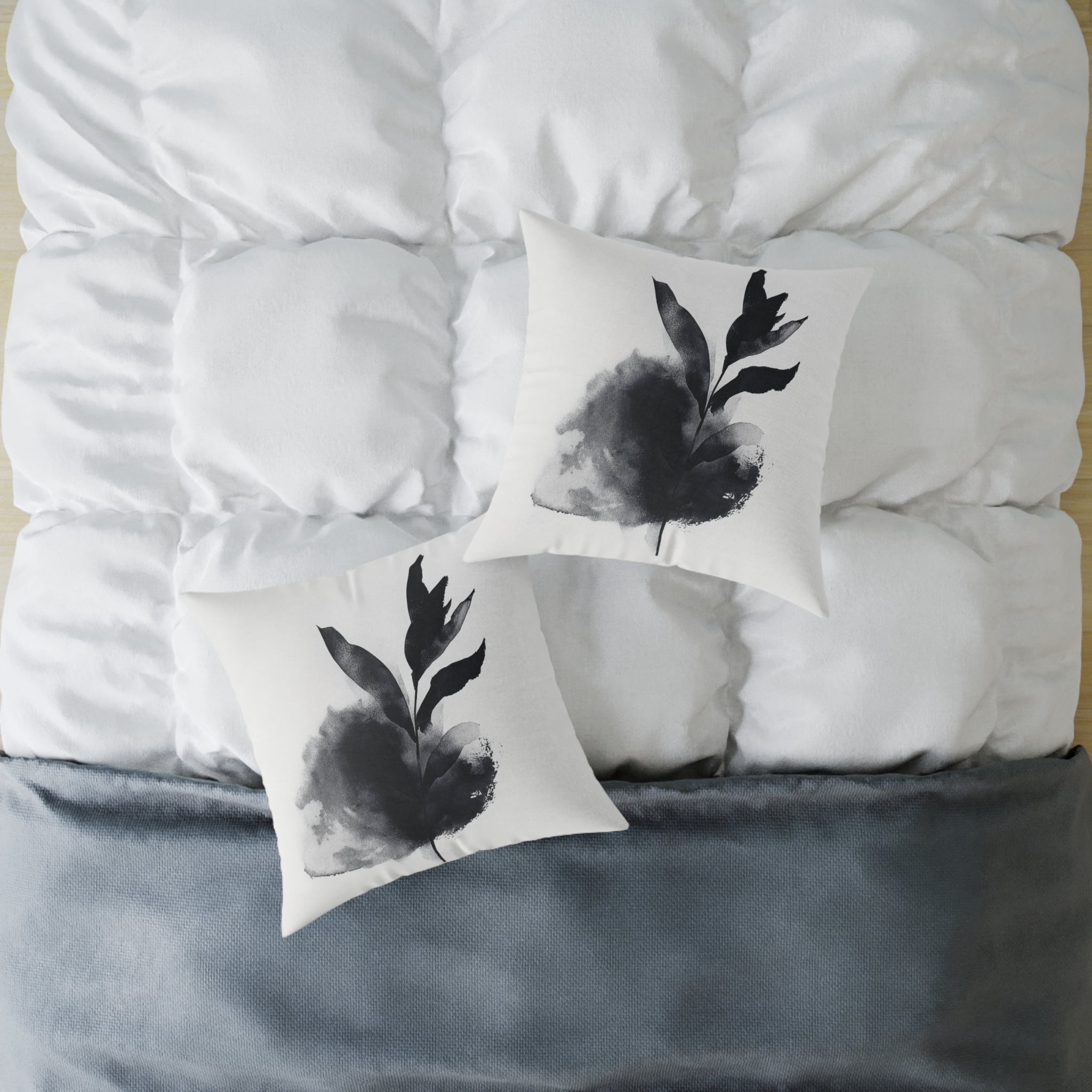 Elegant Black Leaf Print Pillow