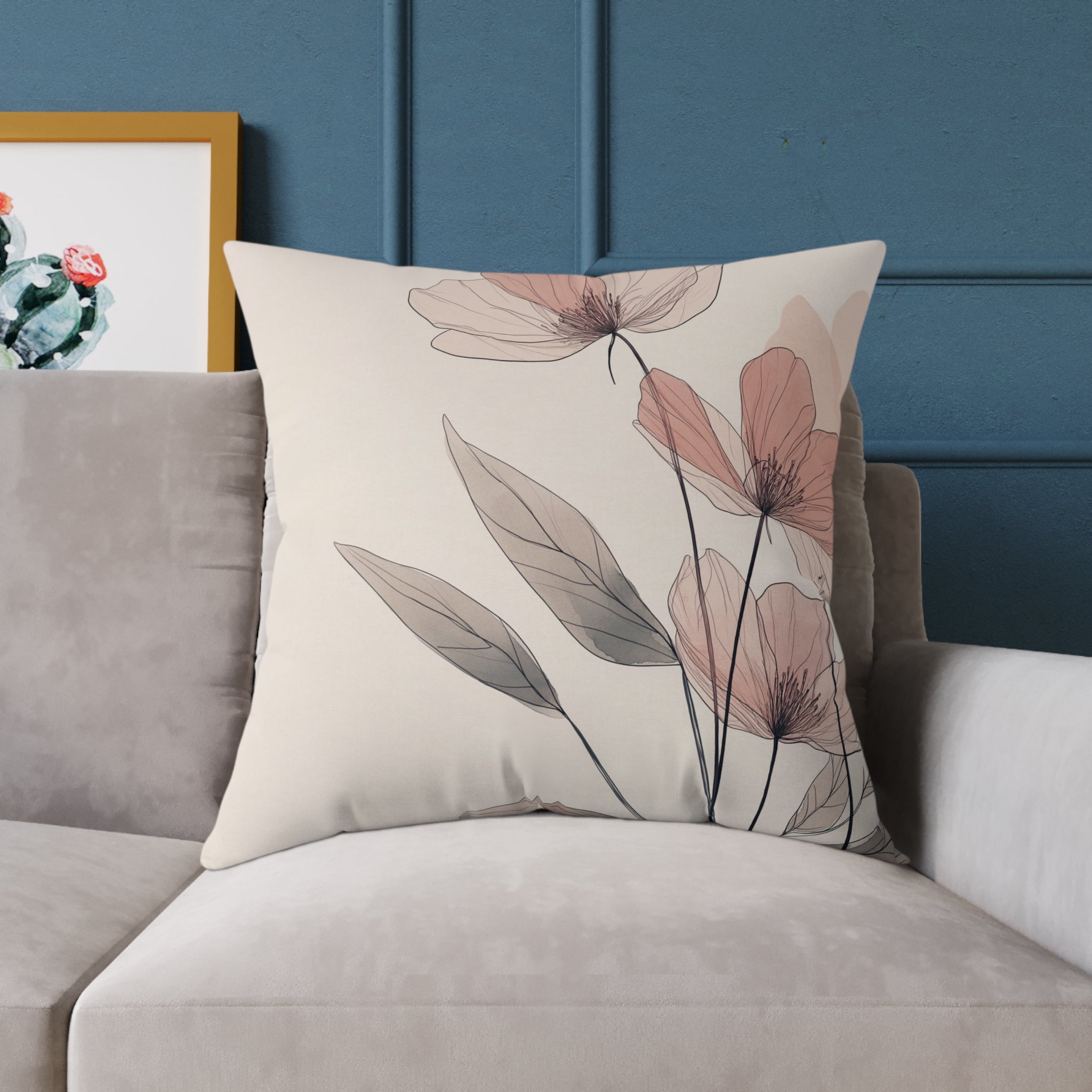 Elegant Floral Square Poly Canvas Pillow