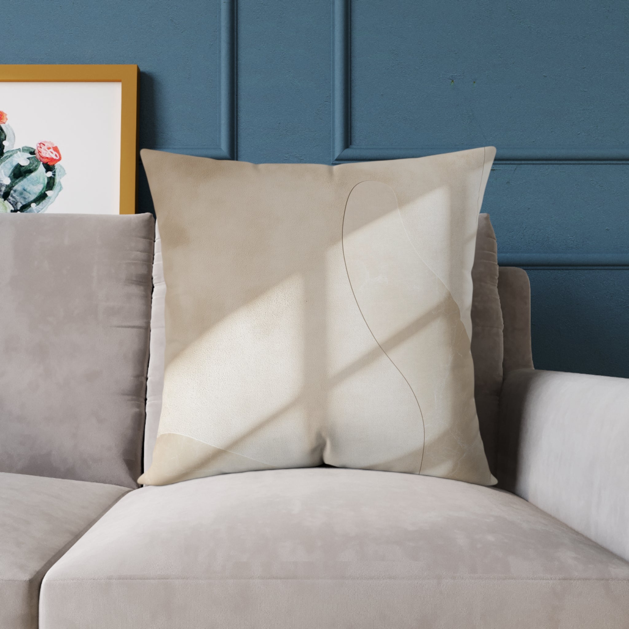 Neutral Abstract Square Poly Canvas Pillow