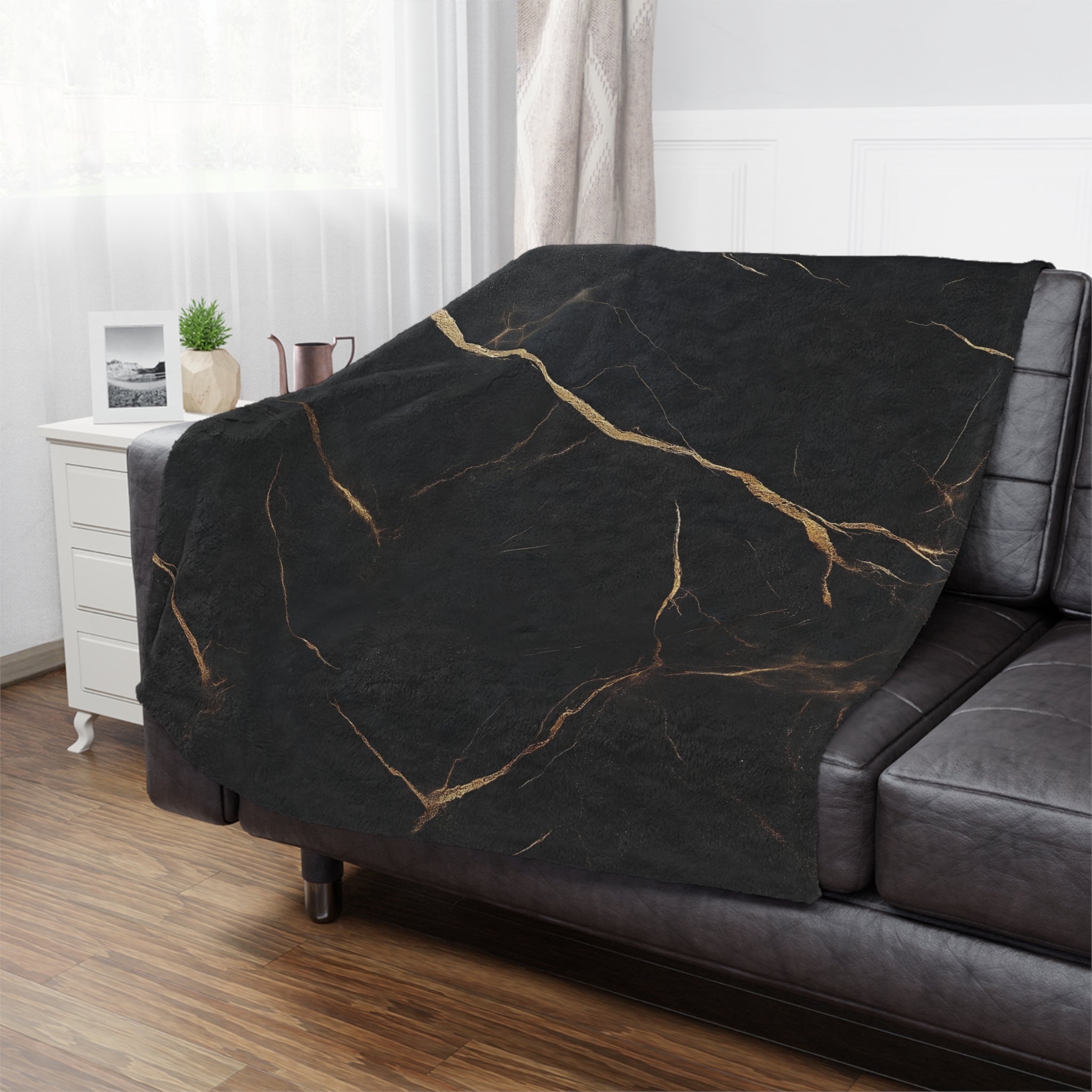 Luxurious Black Marble Minky Blanket