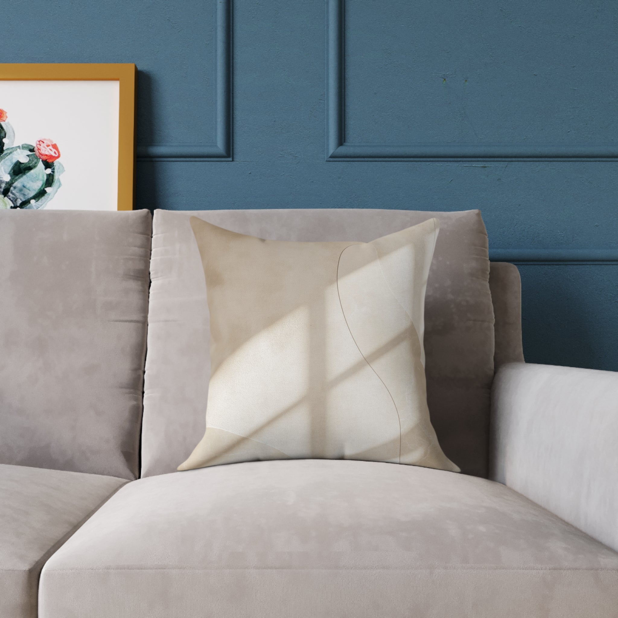 Neutral Abstract Square Poly Canvas Pillow