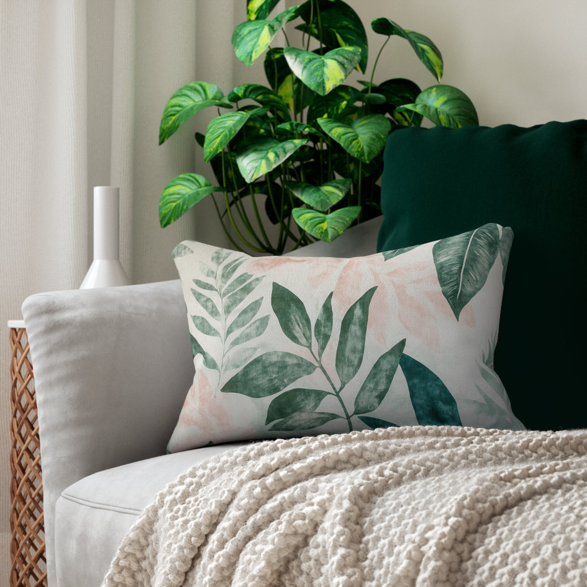 Tropical Leaves Lumbar Pillow