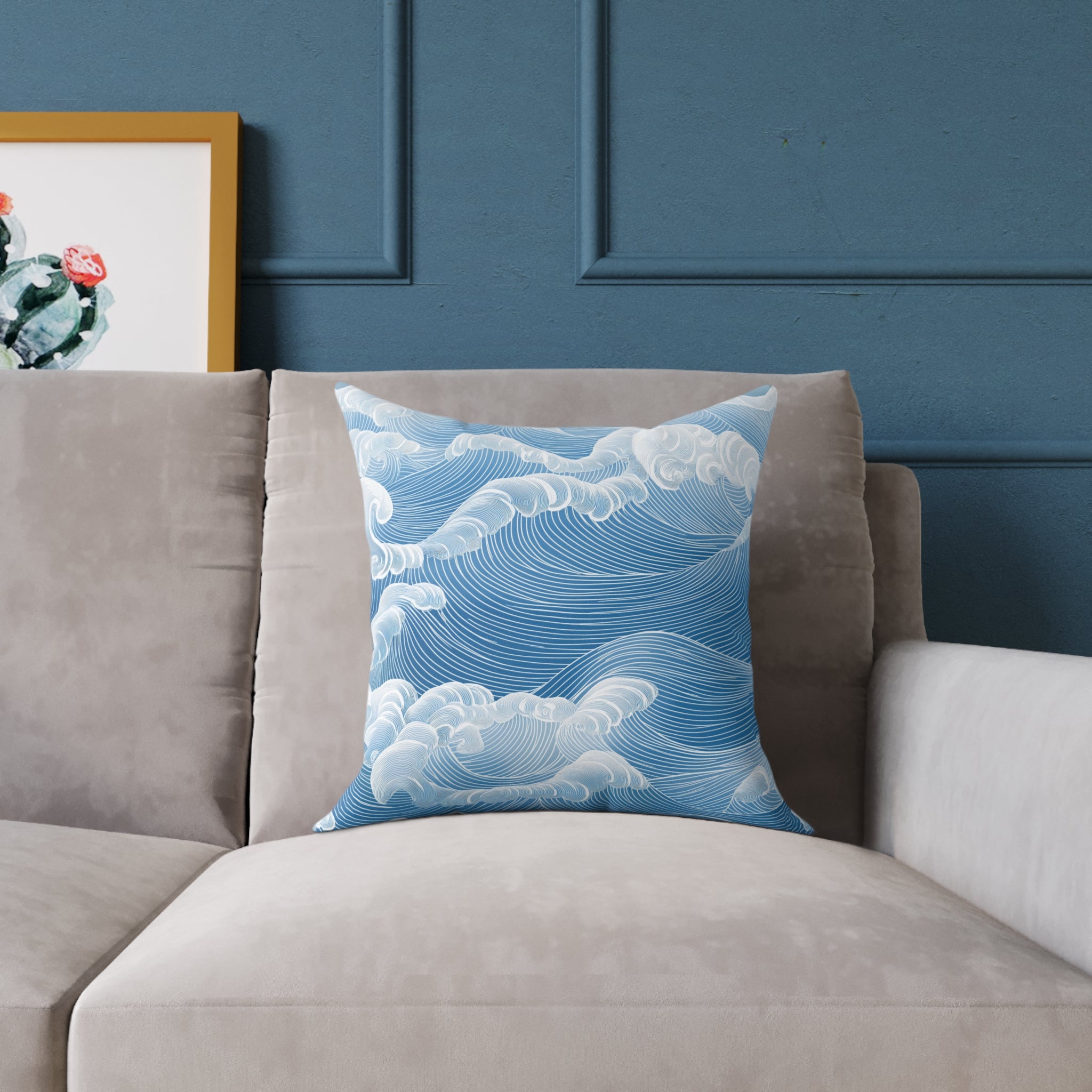 Sky Blue Wave Pattern Poly Canvas Pillow
