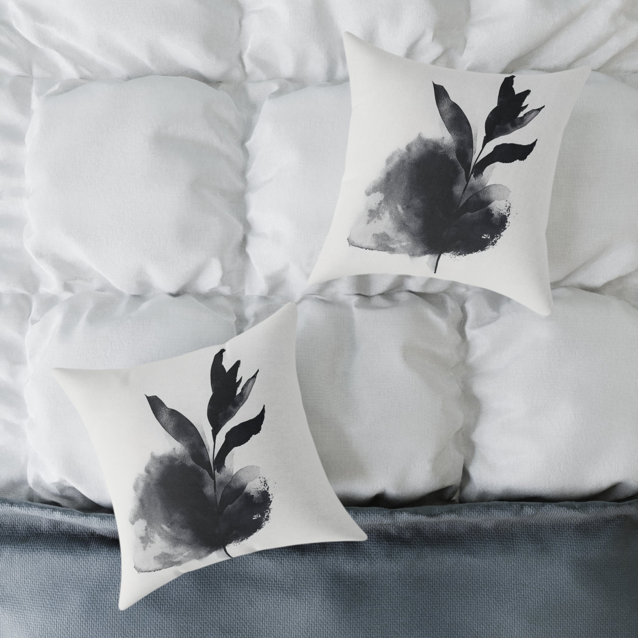 Elegant Black Leaf Print Pillow