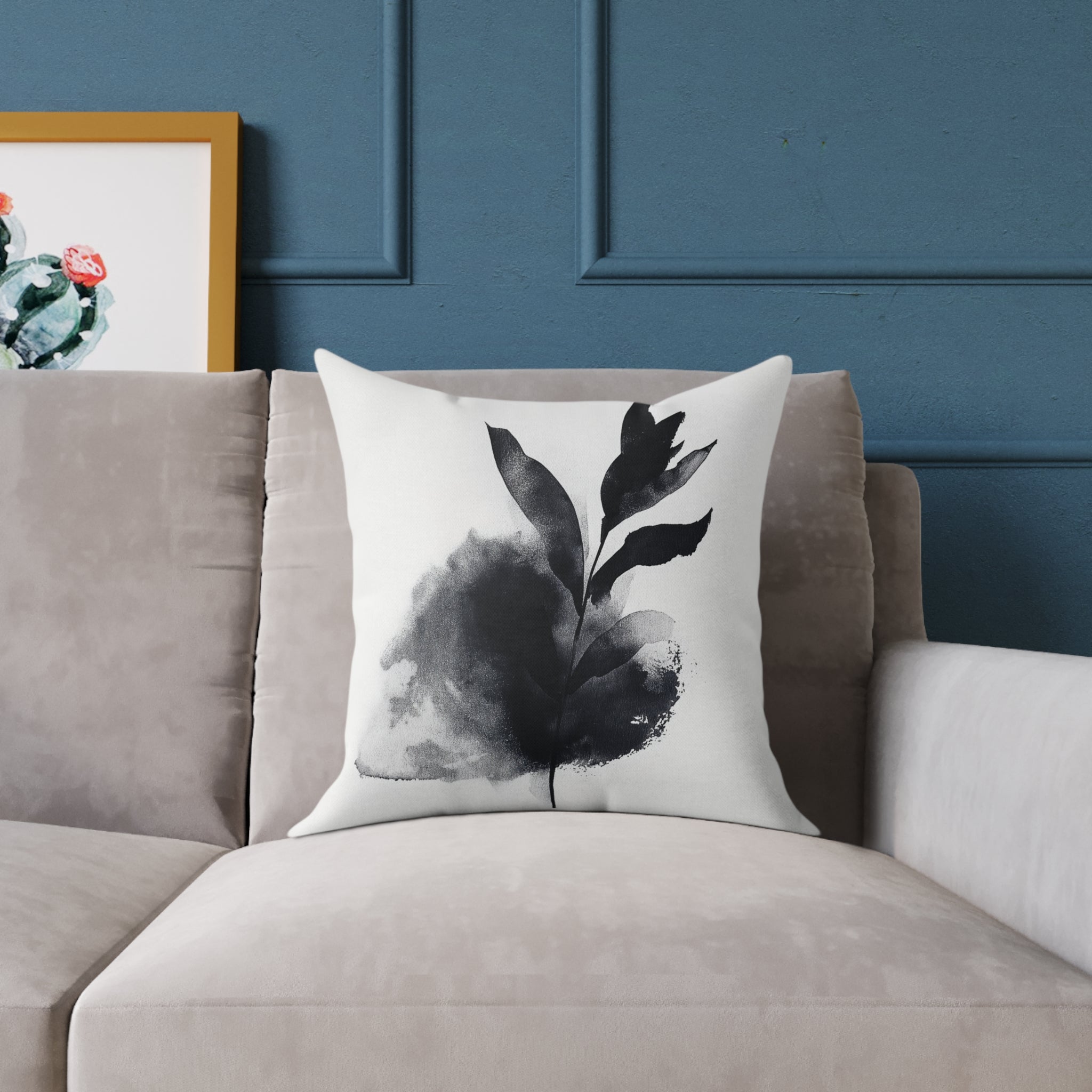 Elegant Black Leaf Print Pillow