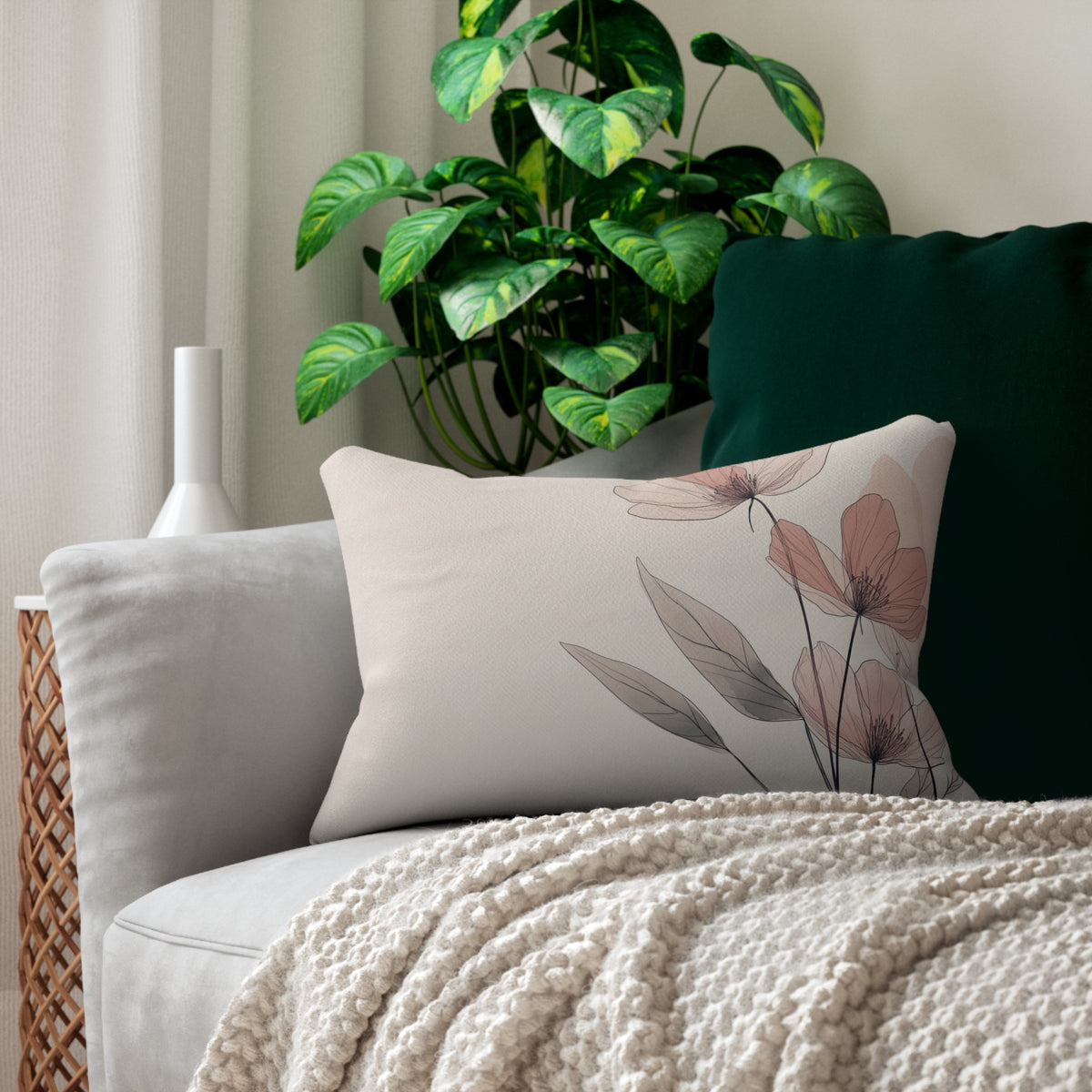 Elegant Floral Lumbar Pillow