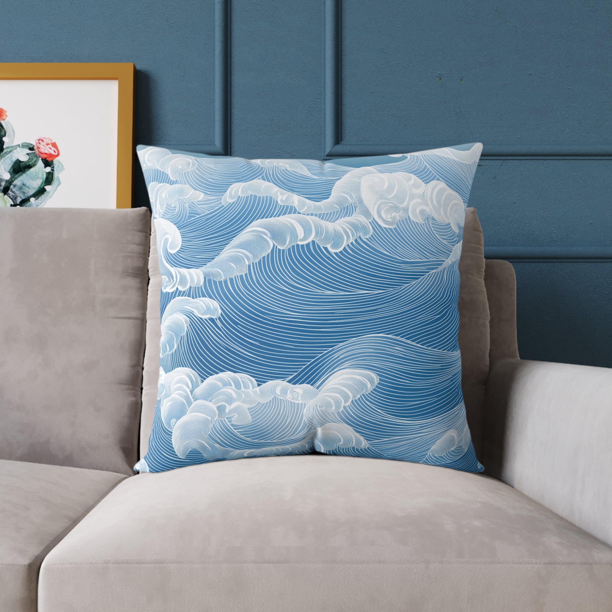 Sky Blue Wave Pattern Poly Canvas Pillow