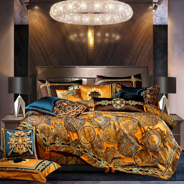 Luxury European Brocade Bedding Set – Jacquard Embroidery, Egyptian Cotton