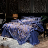 Luxury Satin Jacquard Cotton Bedding Set – Blue/Gold/Gray, Queen/King Size