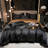 New Luxury Black & Gold Yarn-Dyed Jacquard Bedding Set – Egyptian Cotton, 4 Pieces