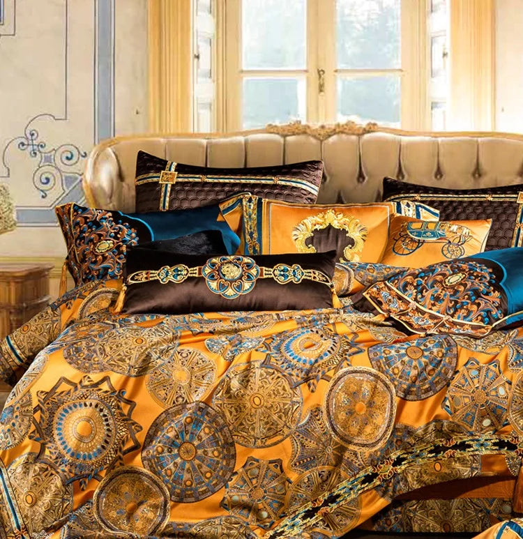Luxury European Brocade Bedding Set – Jacquard Embroidery, Egyptian Cotton