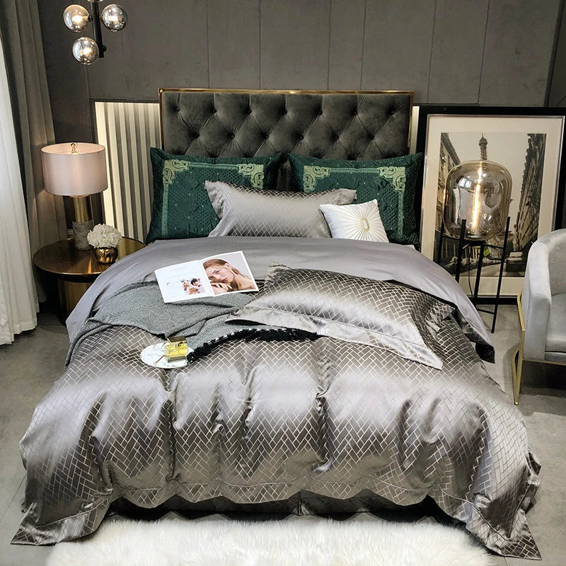 New Luxury Black & Gold Yarn-Dyed Jacquard Bedding Set – Egyptian Cotton, 4 Pieces